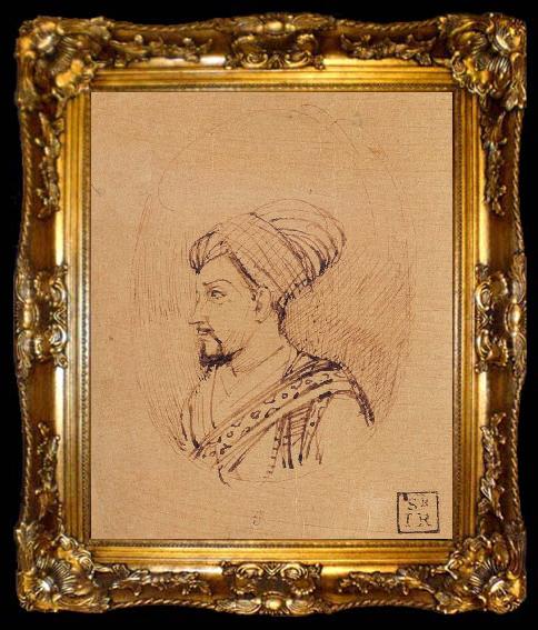 framed  Rembrandt Harmensz Van Rijn A Medallion Portrait of Muhammad-Adil Shah of Bijapur, ta009-2